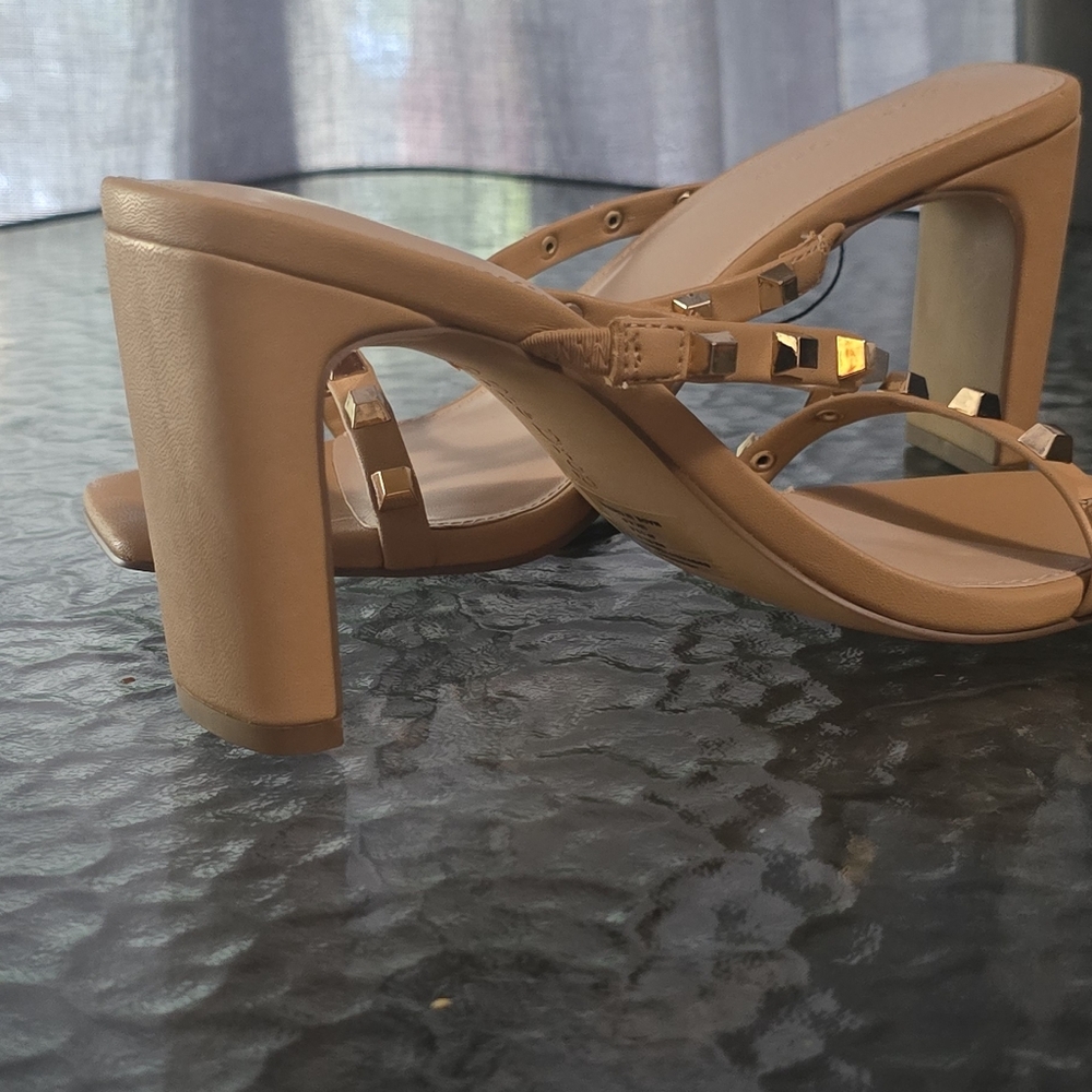 Studded Tan Block Heel Sandals